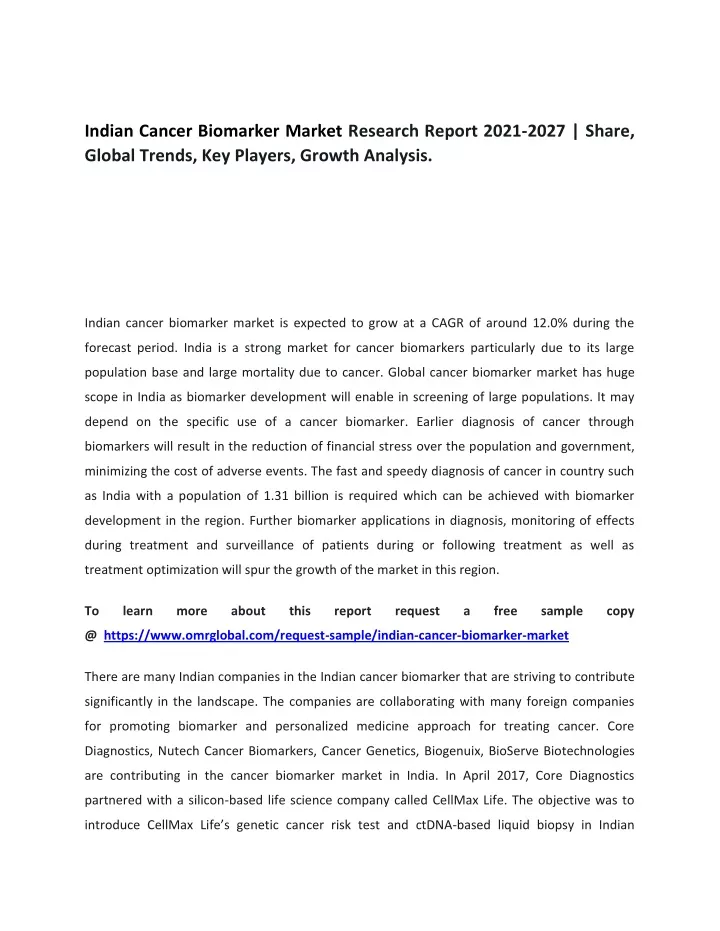 indian cancer biomarker market research report