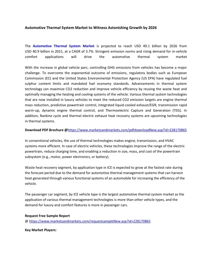 automotive thermal system market to witness