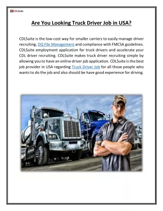 Are you looking Truck Driver Job in USA?