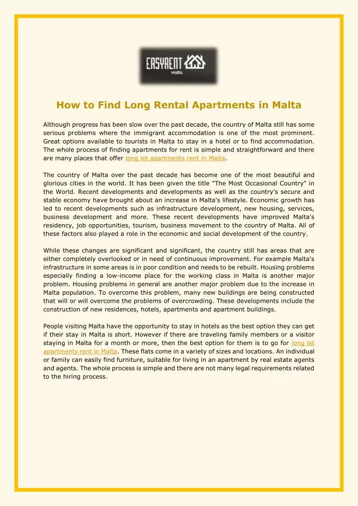 how to find long rental apartments in malta