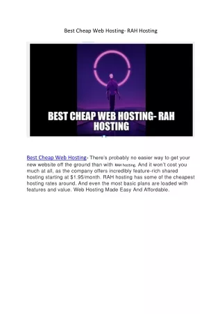 Best Cheap Web Hosting- RAH Hosting
