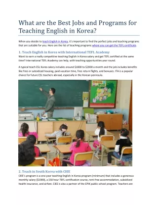 What are the best jobs and programs for teaching English in Korea