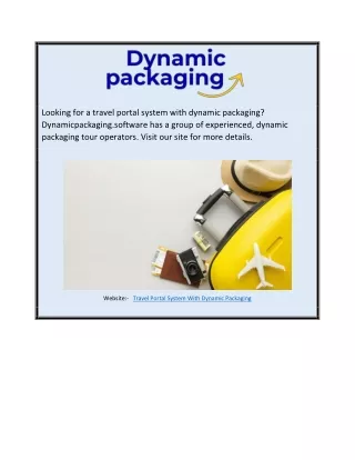 Travel Portal System With Dynamic Packaging Dynamicpackaging.software