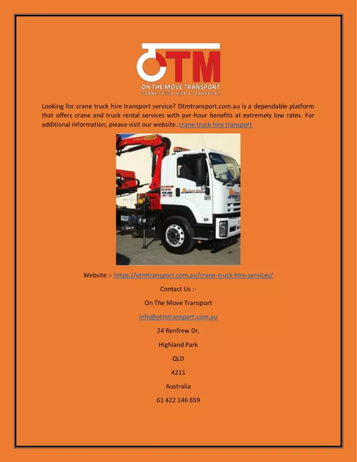 looking for crane truck hire transport service