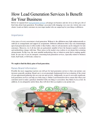 How Lead Generation Services Benefits Your Business