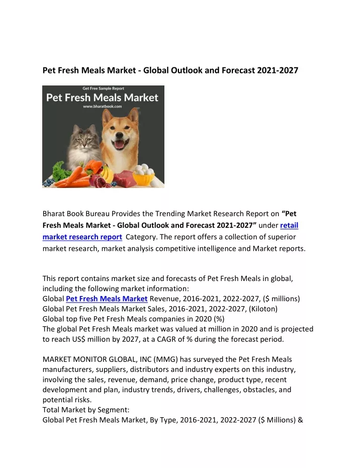 pet fresh meals market global outlook