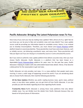 Pacific Advocate- Bringing The Latest Polynesian news To You