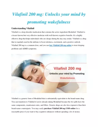 Vilafinil 200 mg- Unlocks your mind by promoting wakefulness
