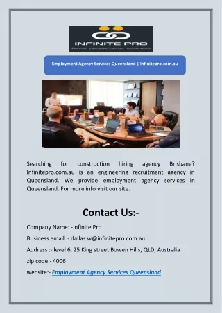 Employment Agency Services Queensland | Infinitepro.com.au