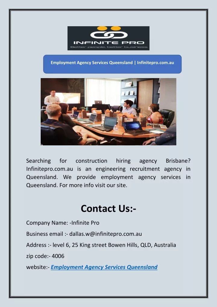 employment agency services queensland infinitepro