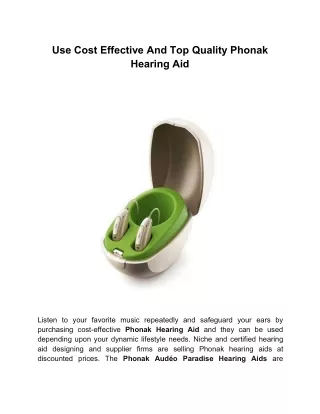 Use Cost Effective And Top Quality Phonak Hearing Aid