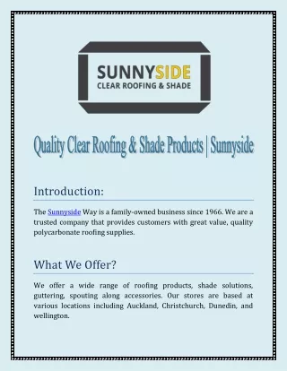 Quality Clear Roofing & Shade Products - Sunnyside