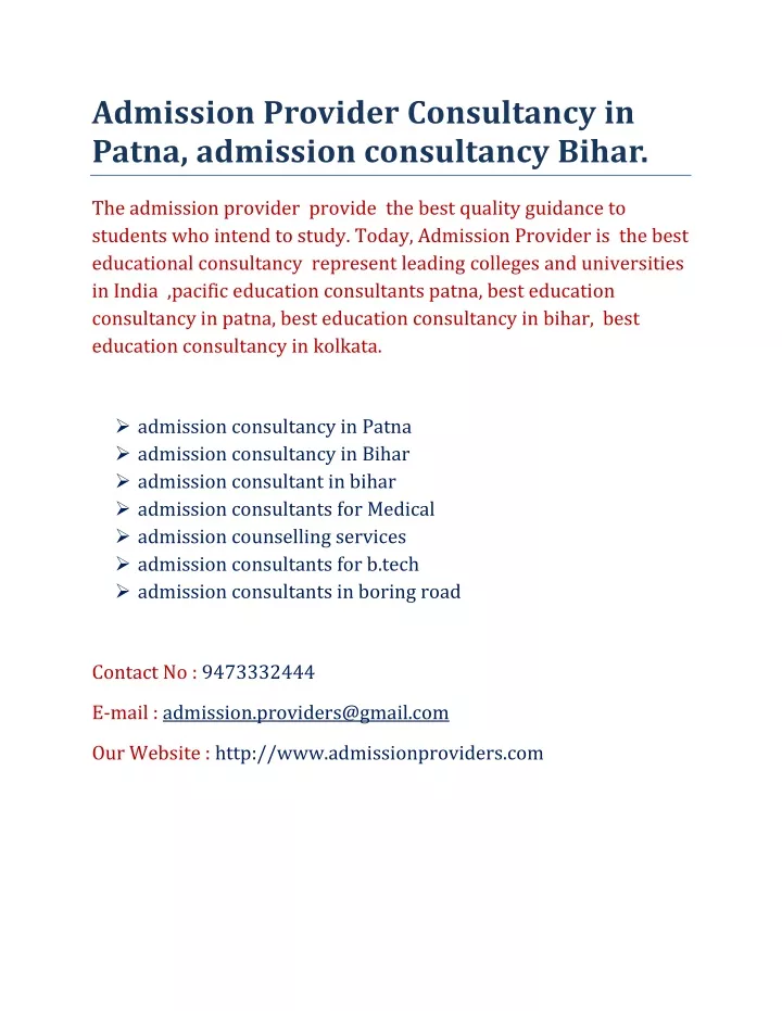 admission provider consultancy in patna admission