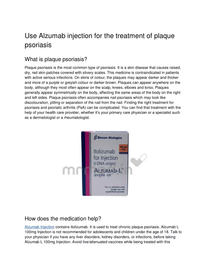 use alzumab injection for the treatment of plaque