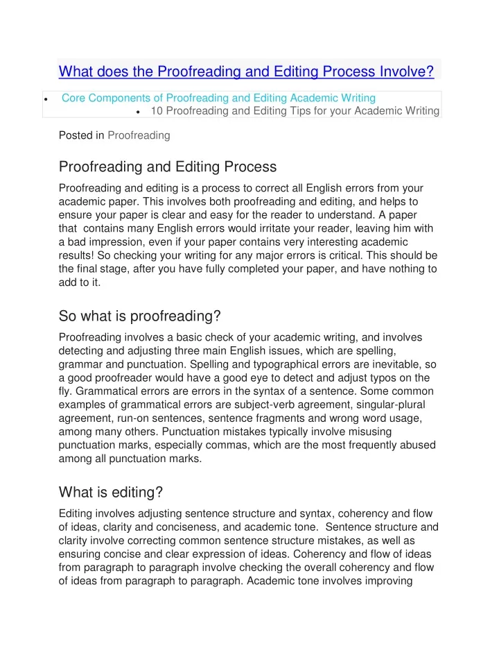 what does the proofreading and editing process
