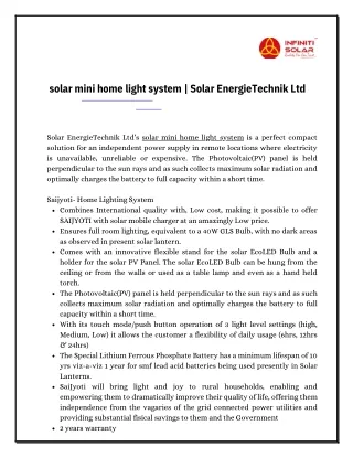 solar mini home light system | Solar EnergieTechnik Ltd