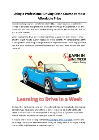 Using a Professional Driving Crash Course at Most Affordable Price