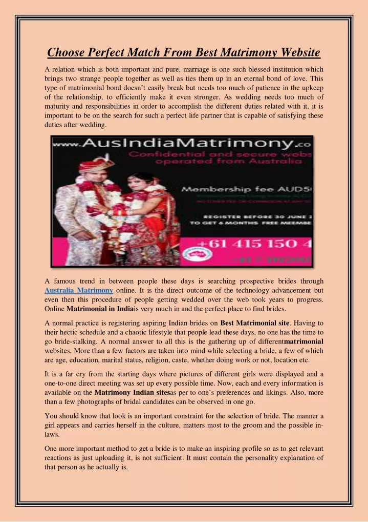 choose perfect match from best matrimony website