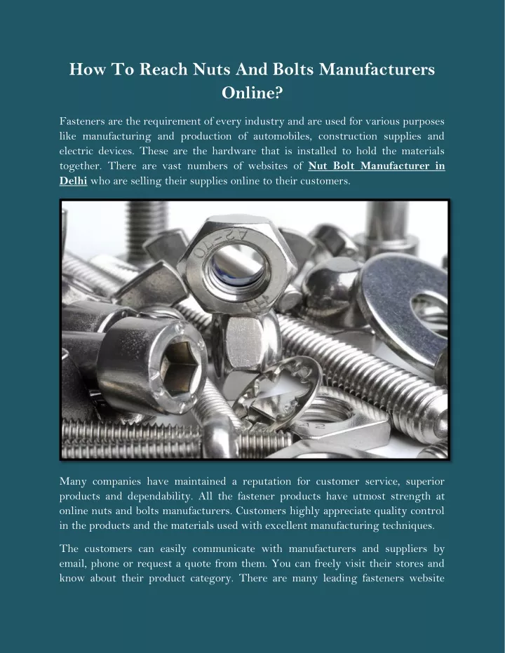 how to reach nuts and bolts manufacturers online