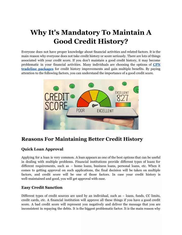 why it s mandatory to maintain a good credit