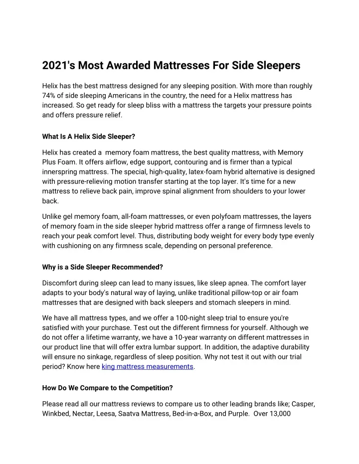 2021 s most awarded mattresses for side sleepers