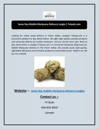 Same Day Mobile Marijuana Delivery Langle  Fvbuds.com