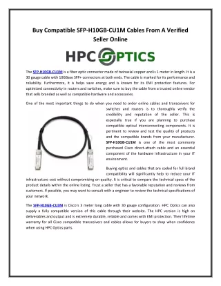 HPC - Buy Compatible SFP-H10GB-CU1M Cables From A Verified Seller Online