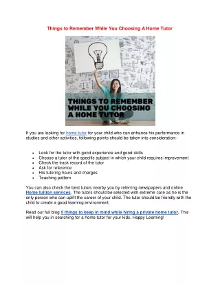 things to remember while you choosing a home tutor