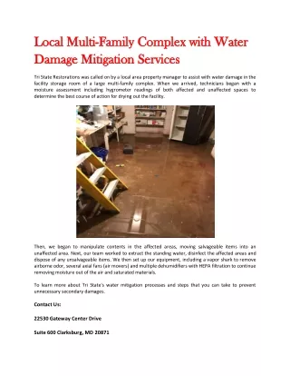 Local Multi-Family Complex with Water Damage Mitigation Services