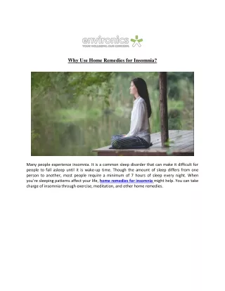 why use home remedies for insomnia
