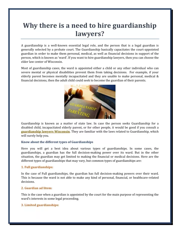 why there is a need to hire guardianship lawyers