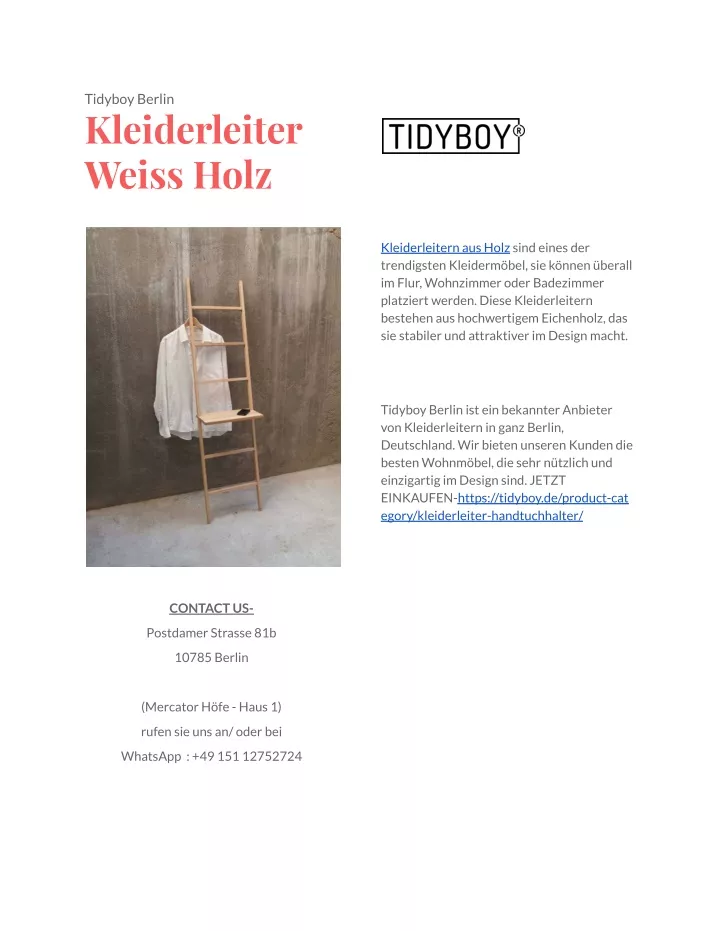 tidyboy berlin kleiderleiter weiss holz