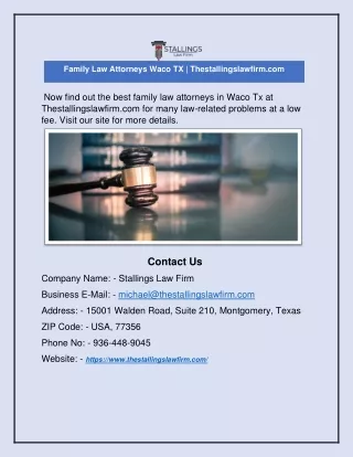 Family Law Attorneys Waco TX | Thestallingslawfirm.com
