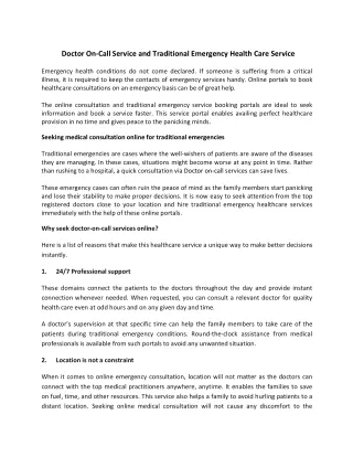 Doctor On-Call Service and Traditional Emergency Health Care Service