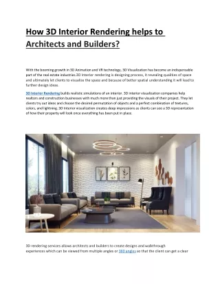 how 3d interior rendering helps to architects