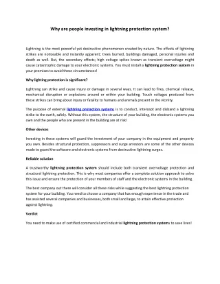 Why are people investing in lightning protection system ?