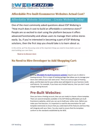 Affordable Pre Built websites - ESP WebZing