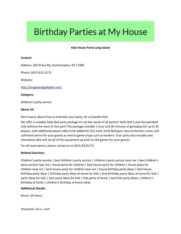 kids house party long island