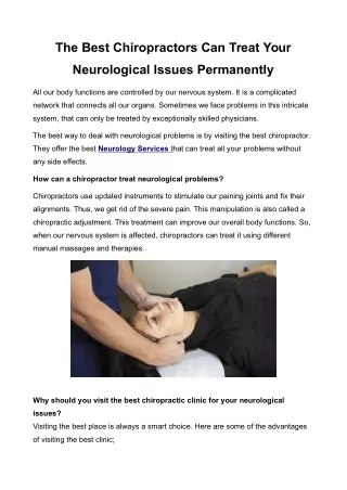 The Best Chiropractors Can Treat Your Neurological Issues Permanently