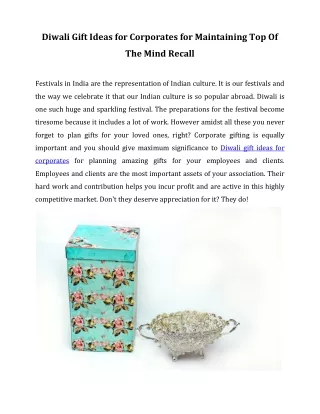 Diwali Gift Ideas for Corporates for Maintaining Top Of The Mind Recall