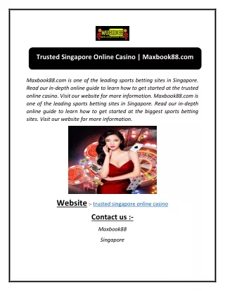 Trusted Singapore Online Casino  Maxbook88.com