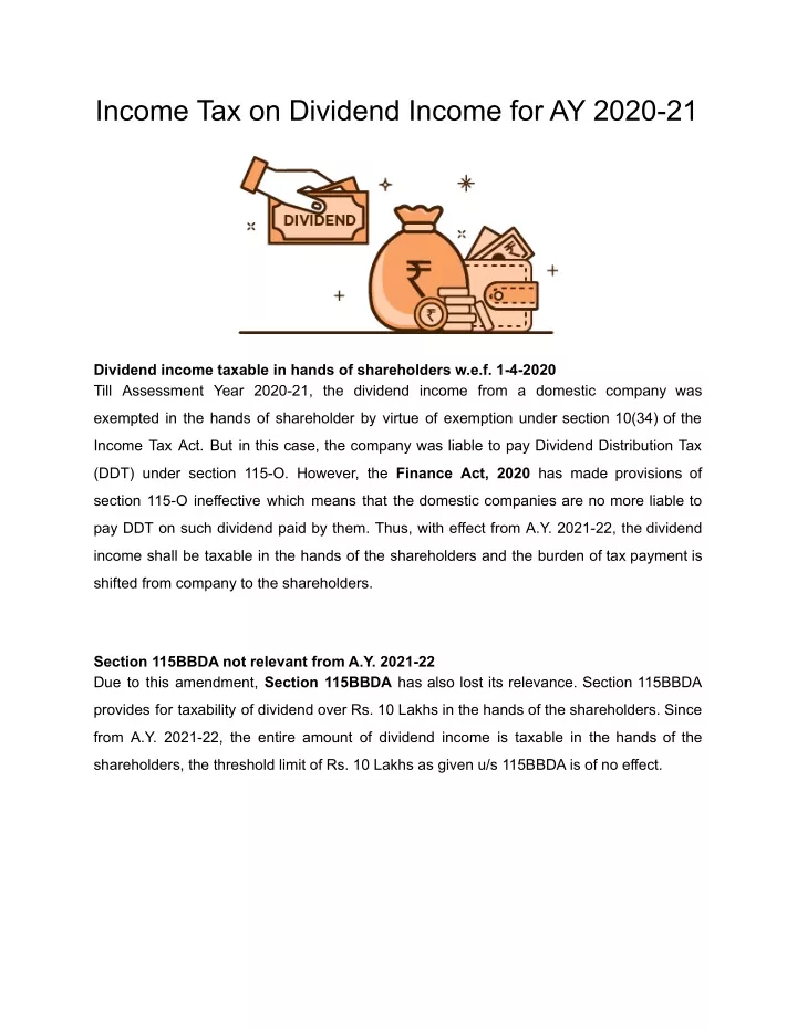 income tax on dividend income for ay 2020 21