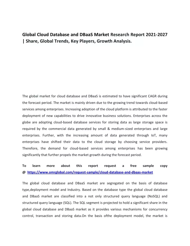 global cloud database and dbaas market research