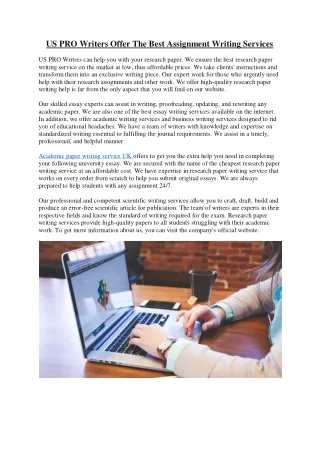 US PRO Writers Offer The Best Assignment Writing Services