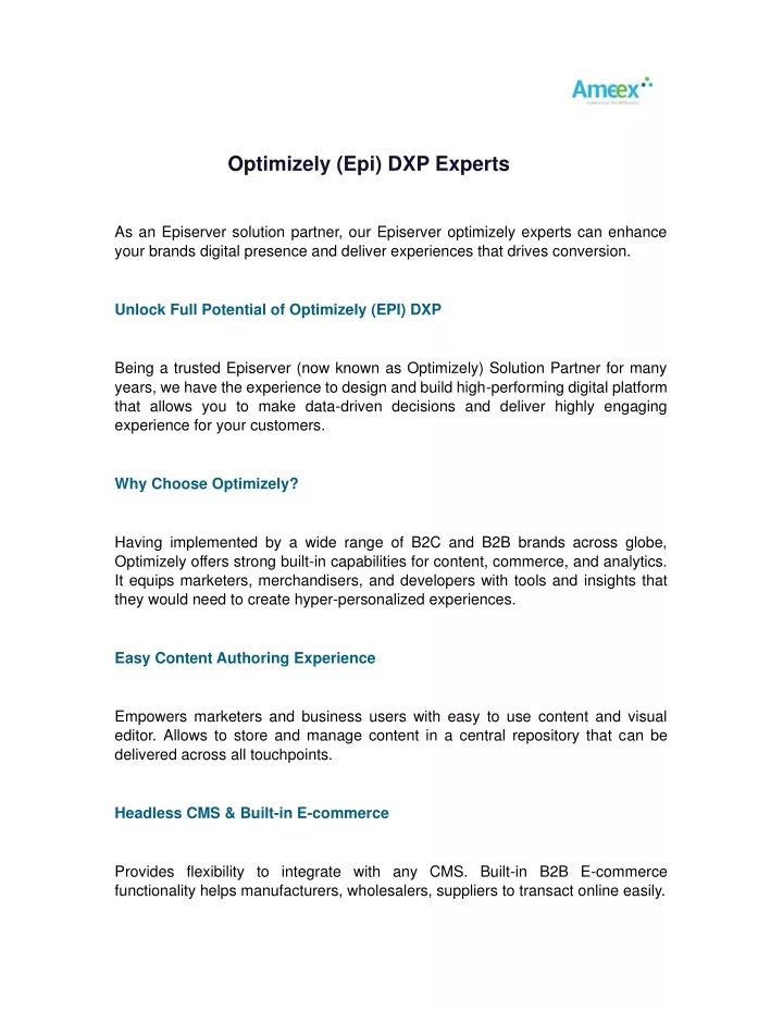 optimizely epi dxp experts