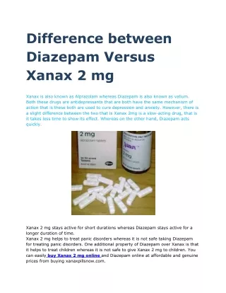difference between diazepam versus xanax 2 mg