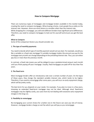 how to compare mortgage