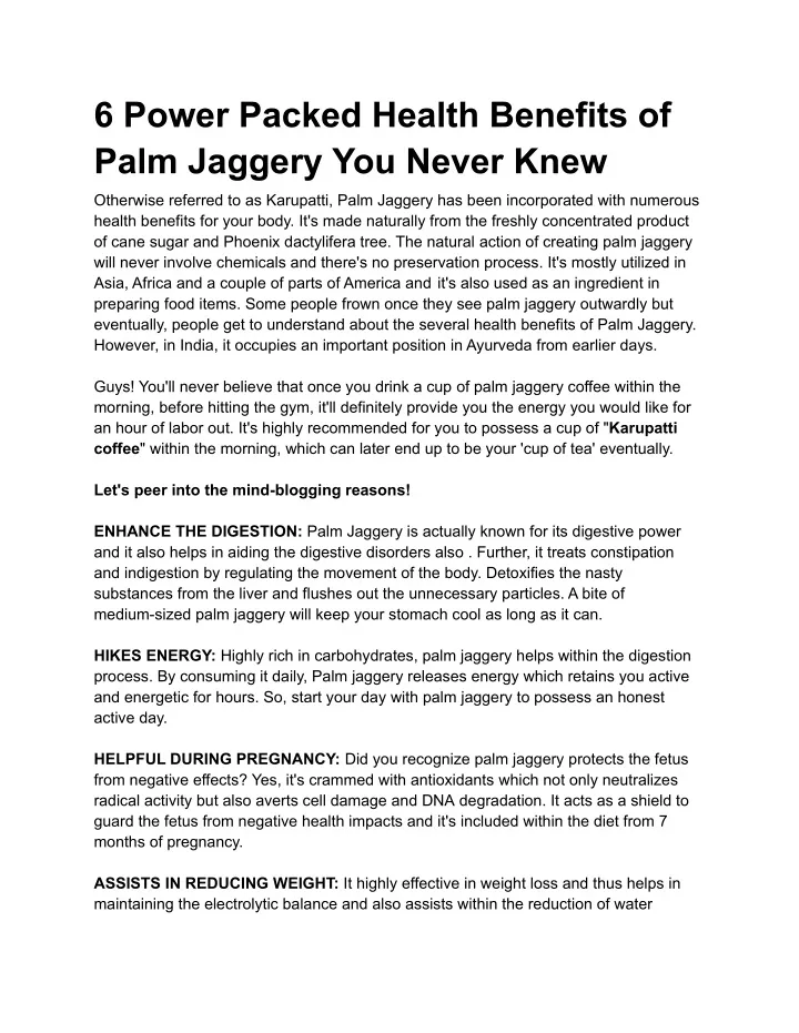 6 power packed health benefits of palm jaggery
