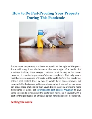 How to Do Pest-Proofing Your Property During This Pandemic