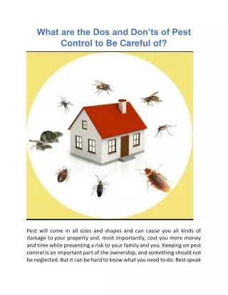 What are the DOs and Don’ts of pest control to be careful of